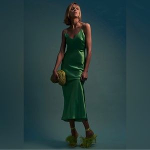 Zara Satin Midi Dress in Green